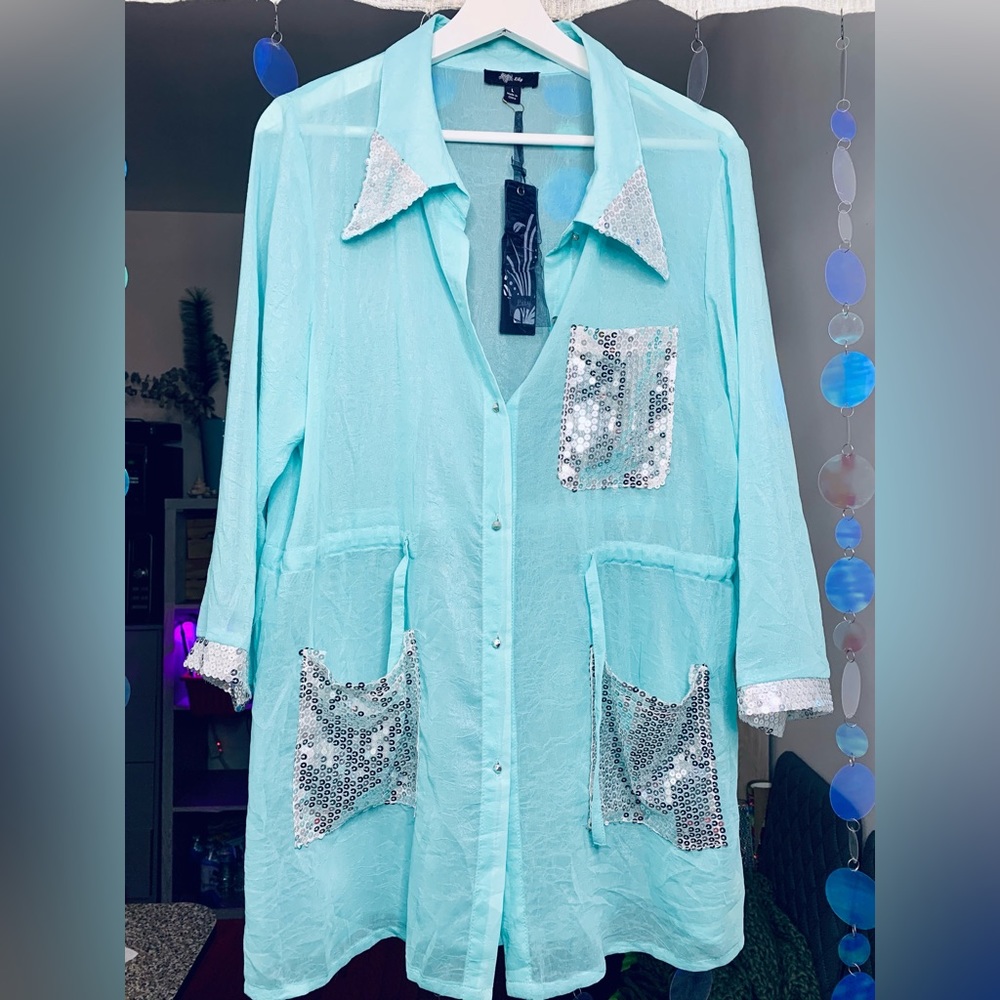 Lily long sleeve button down tunic with sequined insets